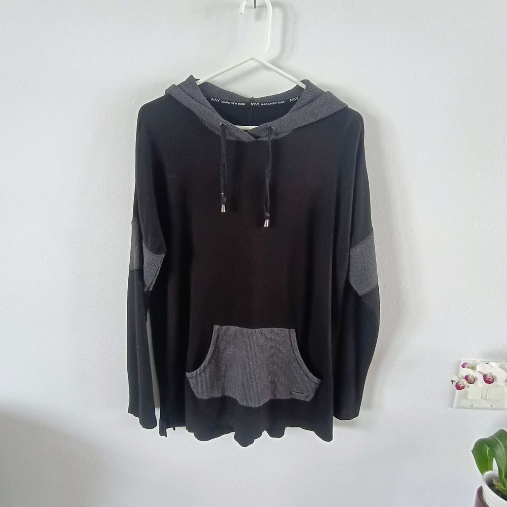 Marc New York Performance Women’s Hoodie Tunic Sweatshirt Black Gray Medium